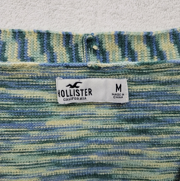 Hollister V-Neck Button Front Cropped Sweater in Blue & Green Heather Size M - Picture 3 of 4